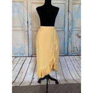 Nubiano New York Vintage Women Ruffled Yellow Midi Wrap Skirt Size 6